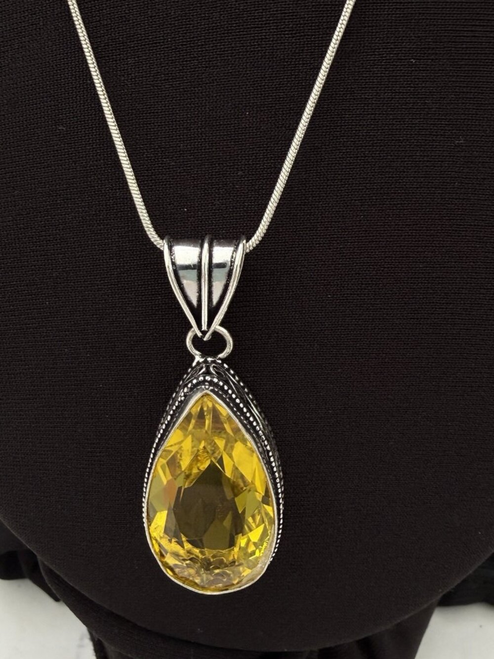 925 Sterling Silver Citrine Teardrop Necklace Gemstone Womens Jewelry